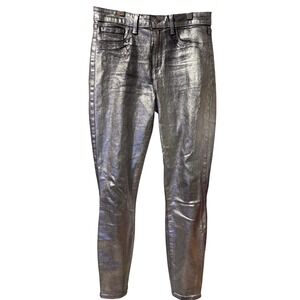 L'AGENCE Margot Skinny Jeans Womens 27 Silver Foil Excellent High Rise Metallic